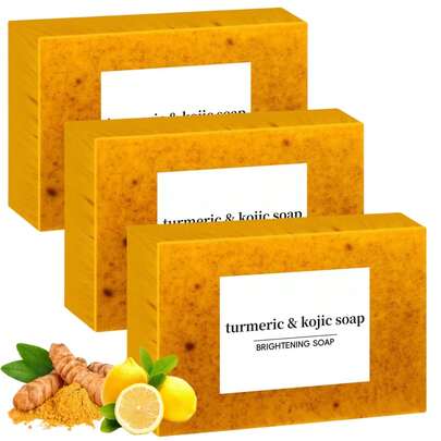 Turmeric Soap For Spots Remover - Honey Lemon Turmeric Kojic Soap Bar For Face And Body, Organic Daily Use Skin Care Soaps, Evens Skin Tone Deep Cleansing Moisturizing (3pcs)