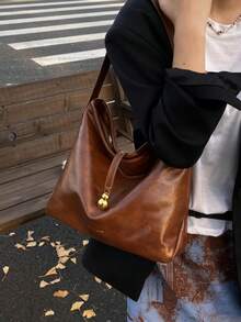 Fashionable New Women's One Shoulder Crescent Bag, Retro Tote Bag, Minimalist Chic Solid Color PU Leather, Versatile For Travel, Shopping, Commuting, Elegant Handbag