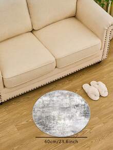 1PC Round Area Rug 3 Ft Circle Entryway Rugs Round Washable Door Mat Indoor Entrance, Non Slip Circle Front Door Rug, Printed Abstract Faux Wool Floor Carpet For Foyer Porch Sink, Grey Beige