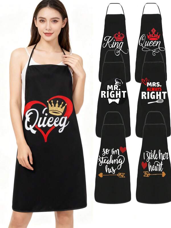 1pc Aprons For Women, Kitchen Cooking Apron, 80*60cm/31.5*23.6in Polyester Apron, Simple Style Apron For Thanksgiving Christmas Decor, Letter Phrase Print ApronThickened Cute Waterproof Waist Apron, Fashion Housework Kitchen Household Workwear, Kitchen Supplies.Kitchen Accessories,Kitchen Gadgets.Chef Apron,Christmas Decorations For Home