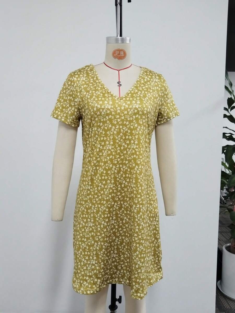 Vestido de gasa ligero con estampado de flores diminutas, elegante y casual para vacaciones y oficina para mujer, primavera/verano