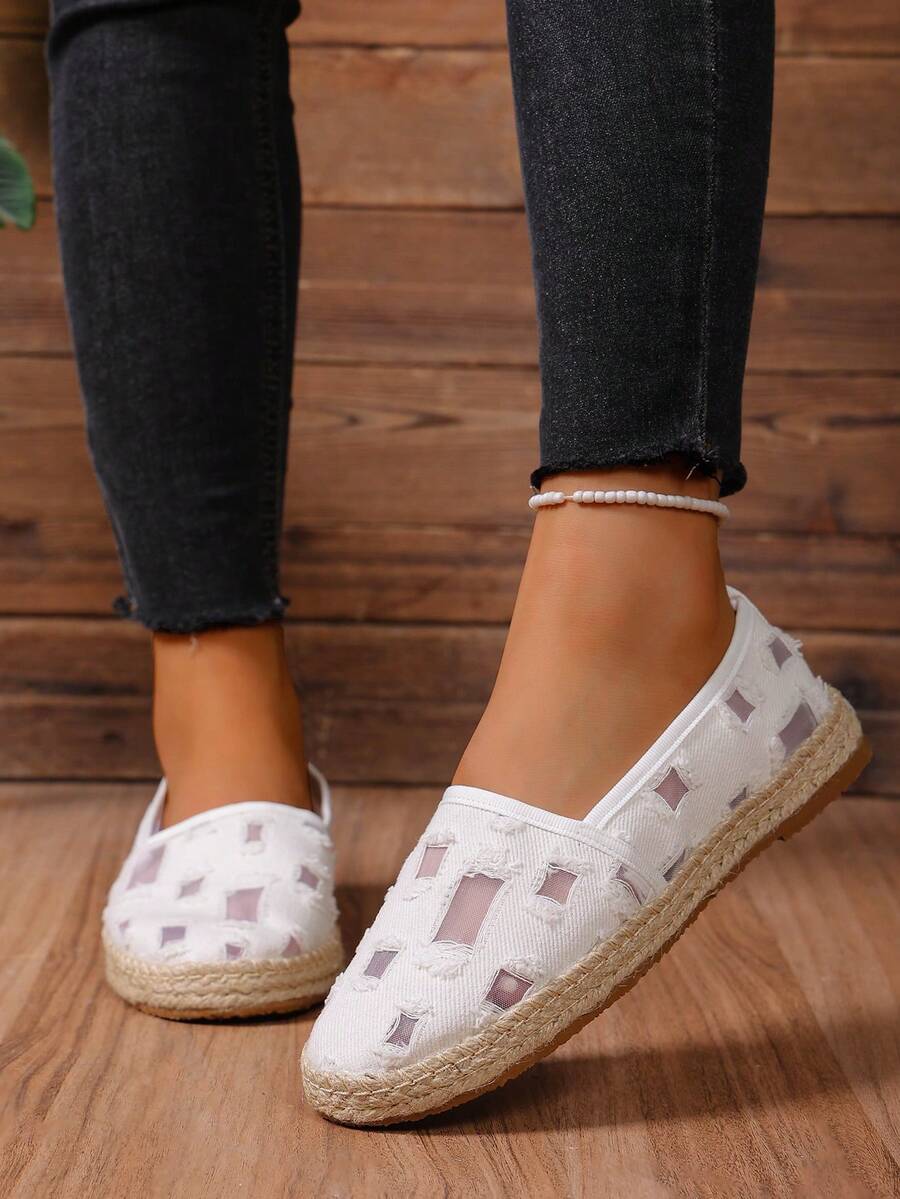Women's Casual Bohemian Woven Espadrille Slip-On Shoes, Outdoor Walking Shoes, Factory Direct, Fashionable New Spring/Autumn Design - White - View 1
