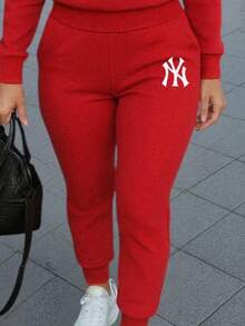 Conjunto de pants  Sudadera y pantalón  Felpa suave  Cuello redondo Estilo cómodo  Conjunto deportivo - Rojo - Ver 3