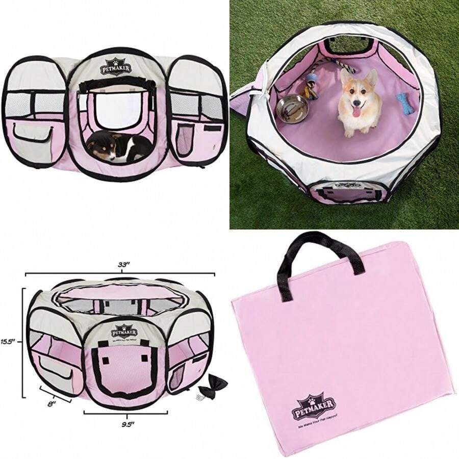 Petmaker Portable Pop Up Pet Play Pen with Carrying Bag, Pink, 38 x 24(Rosado 31.5" x 31.5" x 22") - Tipo 2 - Ver 1
