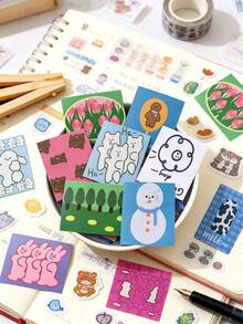 1 SET/60 PIEZAS Pegatinas de arte abstracto estilo coreano INS Pegatinas impermeables y estéticas para decoración, scrapbooking, manualidades, botellas de agua, cuadernos. Ideal para cuadernos y diseño DIY - Multicolor - Ver 1