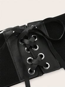 1pc Women's Striped Elastic Waist Belt - Black - View 3