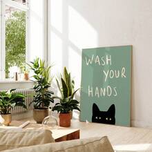 1pc Fun Cat Art Print - 'Please Wash Your Hands' Bathroom & Toilet Decor, Wall Art For Home, Office, Cafe, Perfect Room Decor,Suitable For Home Decor,Room Decor,Bedroom Decor,Living Room Decoration,Bathroom Decor,Wall Decor,Optional Wall Art With Frame