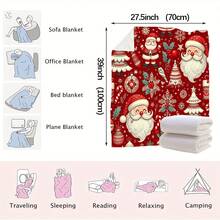 1PC Vintage Santa Claus And Christmas Tree Themed Flannel Blanket, Machine Washable, Soft And Comfortable, Lightweight Wool Blanket, Suitable For Home Decoration All Year Round, A Gift For Friends, Suitable For Sofas, Beds, Cars, Offices, Camping, Travel, Outdoor, Suitable For Giving To Family And Friends. - Multicolor - View 8