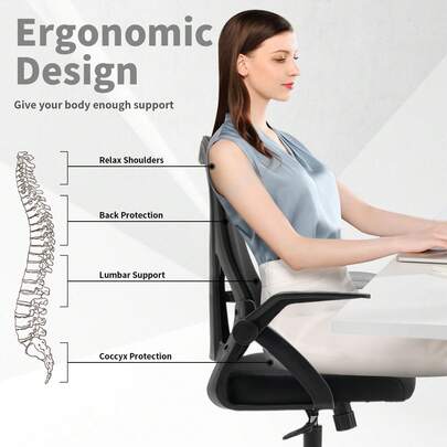 Cadeira de escritório de malha, cadeira ergonômica de mesa, assento estofado, malha respirável, suporte ajustável para as mãos e lombar, cadeira de escritório para computador, cadeira giratória