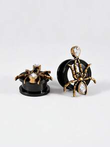 1PAIR Retro Copper Spide Whith Rhinestone Ear Tunnels&Plugs Expander Weight Ear Gauges Stretchers Earring Black Surgical Steel Pulley Saddle Body Jewelry Unisex Punk&Vintage In Daily Life - 1 Pair Of Spider Pulley Ear Expansion - View 16