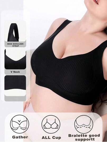 1pc Plus Size Seamless Bra - Adjustable Straps, Wireless Support, Back Closure, Shaping, Lifting, Comfortable, Everyday Wear