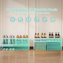 - Zapatero de 3 niveles de 33 pulgadas de ancho, organizador de zapatos de metal resistente, apilable, negro - Blanco + 32,3" x 12,0" x 16,2" (2 niveles) - Ver 9