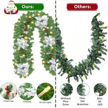 Corona de Navidad, Corona de Navidad Iluminada con 30 Luces LED de 2.7 Metros, Decoraciones de Navidad para Escaleras, Chimenea, Puerta, Árbol de Navidad, Jardín, Regalos - Verde - Ver 3
