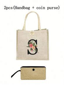 1 Stück Leinen Blumen Buchstaben Handtasche, einfache Handtasche mit großer Kapazität, tragbare lässige Aufbewahrungstasche, multifunktionale Einkaufstasche, personalisiertes Geschenktasche, geeignet für Hochzeiten, Geburtstage, Strände, Festivals, perfekte Geschenke für Frauen, Lehrer, Freunde, Brautjungfern, große Taschen, Studenten und Schulanfang, beste Lehrergeschenke für den Lehrertag, beste Geschenke zur Wertschätzung von Lehrern