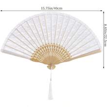 Lace Handheld Chinese Folding Fan Bamboo Silk Folding Fan For Women Wedding Decoration Dancing Party White - 白色 - 查看 2