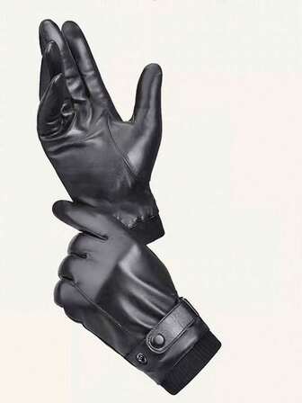 1 Pair Men's Faux Leather Gloves, Thermal Lined, Windproof, Waterproof, Warm Winter Gloves For Driving, Cycling, Outdoor Activities Autumn Decor