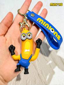 Minions 1pc Minions Cute Cartoon Design PVC Material Minions Doll Shape Round Pendant Multifunctional Keychain Suitable For Bag Decoration Key Pendant Creative Gift Birthday Party Giveaway