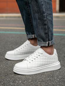 Herren einfache rein weiße Splicing Niedrig-Top Schnürschuhe, modische Outdoor Alltags Lässig bequeme Schuhe, essentielle weiße Schuhe für alle Jahreszeiten