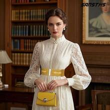 Vintage Stretchy Wide Elastic Belt With Gold Buckle For Women - 黃色 - 查看 3