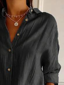 Women's Long Sleeve Striped Shirt With Buttons - màu đen - Xem 2