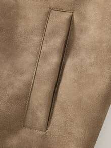 1 Piece Men's Vintage Worn Full Zipper Lapel Leather Long Sleeve Jacket, Spring Autumn Men's Motorcycle Style Casual PU Leather Coat. - Coffee Brown - View 8