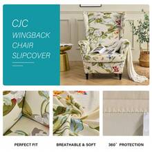 Wing Chair Cover 2-Piece Armchair Throws Armchair Covers, Elastic Sofa Armrest Covers Slipcover Covers For Reading Chairs, Relaxation Chairs With Seat Cover - 米色花朵 - 查看 3