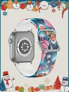 1pc Christmas Gift Snowflake Gingerbread Man Soft Elastic Breathable Comfortable Wristband Replacement Watch Band Compatible With Samsung, Garmin, Honor Smartwatches, 38mm 40mm 41mm 45mm 44mm 42mm 46mm 49mm, Fashionable Casual Multi-Color Silicone Watch Band Compatible With Apple Watch Ultra Series SE/11/10/9/8/7/6/5/4/3/2/1