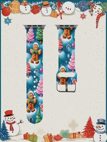 1pc Christmas Gift Snowflake Gingerbread Man Soft Elastic Breathable Comfortable Wristband Replacement Watch Band Compatible With Samsung, Garmin, Honor Smartwatches, 38mm 40mm 41mm 45mm 44mm 42mm 46mm 49mm, Fashionable Casual Multi-Color Silicone Watch Band Compatible With Apple Watch Ultra Series SE/11/10/9/8/7/6/5/4/3/2/1