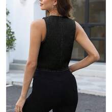 - Chaleco corto de mezclilla para mujer, sin mangas, cuello en V, chaleco de mezclilla - inicial - Ver 4