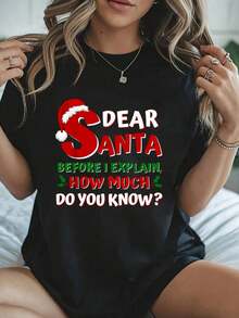 100% Algodón Unisex 2024 Camisetas Navideñas Divertidas para Niños y Adultos Santa Puedo Explicar Camiseta - Camisetas Gráficas 100% Algodón para Mujeres, Ropa de Verano - Negro - Ver 1