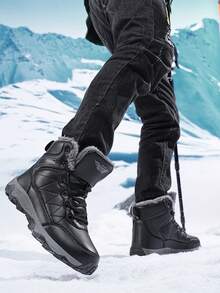 Winter Thick Plush Lined Men's Snow Boots, High-Quality Anti Slip Men's Hiking Boots, 2025 New Plus Size Shoes, Durable Anti Slip Hiking Shoes, Combat Training Boots, High Top Men's Autumn And Winter Boots, Men's Outdoor Hiking Shoes, Sports And Leisure Shoes, Long Boots, Black Boots, Gray Boots, Sand Boots, Brown Boots, Men's Cycling Boots, Suitable For Cold Weather In Autumn And Winter, Sizes 39-48 (Irregular Pattern) - Black - View 9