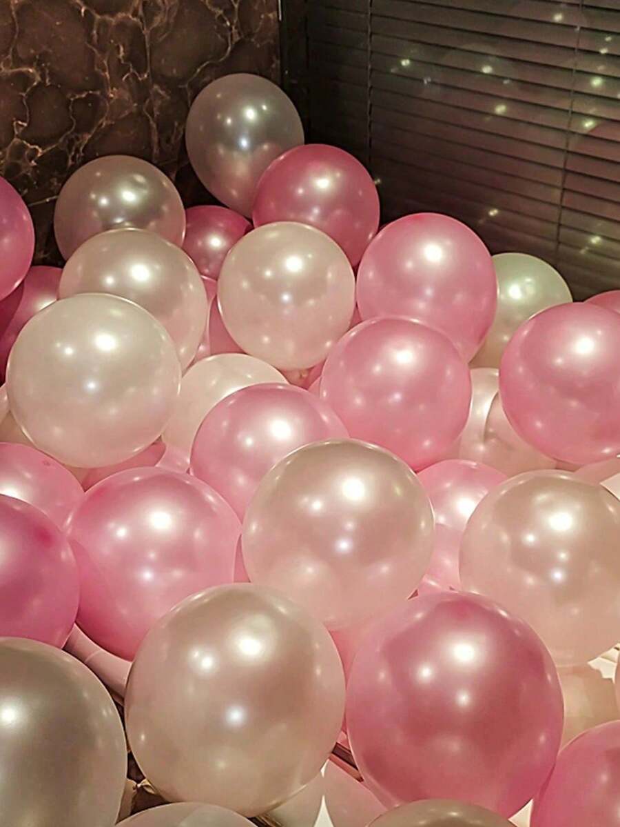30pcs/Set Transparent Pearl Pink & White Latex Balloons, Suitable For Birthday, Wedding, Graduation, Back To School Party Decoration