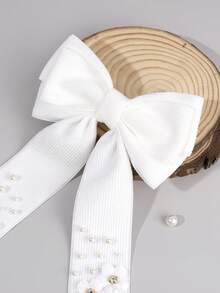 1pc White Corduroy Bow Hair Clips For Girls, Elegant Pearl Flower Corduroy Hair Barrettes, Alligator Clips, Soft Daily Wear Hairpins, Teens Hair Accessories