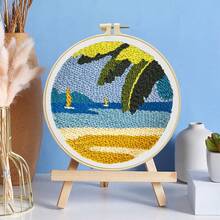Ocean Series Punch Embroidery DIY Beginner Kit - Easily Create Seagull Sunset Decorative Painting | Includes Flocking Pen + Full Tool Set | With Video Tutorial | Healing Home Decor Creative Handicraft