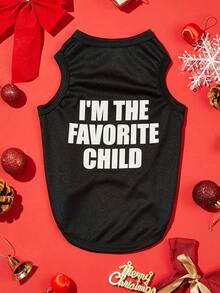 LUCKIE LABO 1 件英文文字图案印花背心，防跳蚤，减少脱落，隔热透气，适合室内/室外猫狗