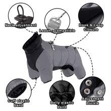 四足宠物狗加厚外套，防风防水保暖，适合小型犬，泰迪熊和贵宾犬款式，可调节宠物服装