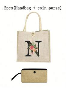 1 Stück Leinen Blumen Buchstaben Handtasche, einfache Handtasche mit großer Kapazität, tragbare lässige Aufbewahrungstasche, multifunktionale Einkaufstasche, personalisiertes Geschenktasche, geeignet für Hochzeiten, Geburtstage, Strände, Festivals, perfekte Geschenke für Frauen, Lehrer, Freunde, Brautjungfern, große Taschen, Studenten und Schulanfang, beste Lehrergeschenke für den Lehrertag, beste Geschenke zur Wertschätzung von Lehrern