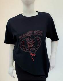 Camiseta de Manga Corta para Mujeres: Algodón Confortable, Modelo Ajustado con Estampado Exquisito, Ideal para Uso Cotidiano (Hogar, Paseos, Citas, Viajes al Trabajo) - Negro - Ver 2