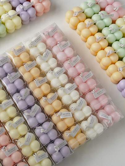 1/2/4/12pcs Mini Magic Cube Scented Candle,Handmade Bubble Shaped Candles Cute Aromatherapy Candles,Christmas Ornaments,Christmas Decoration,Christmas Decor,Holiday ,Winter,Festival,Room Decor