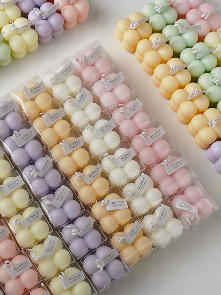 1/2/4/12pcs Mini Magic Cube Scented Candle,Handmade Bubble Shaped Candles Cute Aromatherapy Candles,Christmas Ornaments,Christmas Decoration,Christmas Decor,Holiday ,Winter,Festival,Room Decor