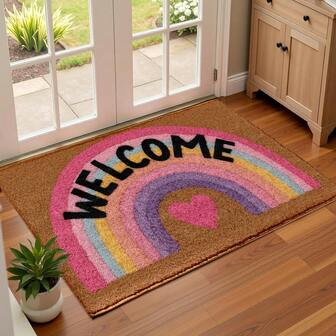 1pc Rainbow Pattern Printed Faux Wool TPR Bottom Doormat, Bathroom Mat, Kitchen Mat, Laundry Room Mat, Holiday Decor, Home Decor, Party Decor, Wedding Decor, Dining Decor