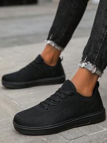Men's Mesh Lace-Up Casual Sneakers, Solid Color, Versatile, Lightweight, Breathable, Suitable For All Seasons, Fashionable Sports Shoes