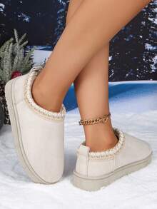 Women's New Fashion Plush Lining Fur Snow Boots, Fluffy Slip-On Slippers, Autumn/Winter, Casual Thick Bottom Warm Crossborder Closed Toe Furry House Slippers - White - View 5