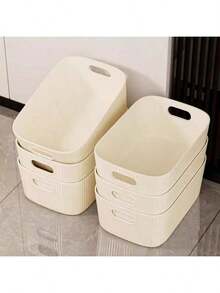 3 Piecesmultifunctional Storage Box - Suitable For Cosmetics, Snacks, Etc. -Durable Plastic Storage Racks For Kitchen, Bathroom, And Dormitory Bedroom Vanity Storage - White - View 7