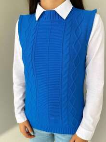 Women's Knitted Vest Braid Max Vest Overlay Knit Fashion Blogger - Azul Indigo - Ver 2