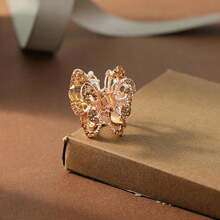 Small Crystal Rhinestone Hair Clips - Mini Sparkly Gold Metal Butterfly Jaw Clamps - Default - View 4