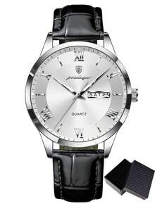 POEDAGAR 1pc Casual Men's Stainless Steel Wrist Watch With Calendar Display, 30M Water Resistant, Luminous, Fashionable Quartz Watch For Men, Suitable For Daily Wear, Birthday Gift - one-size - View 20