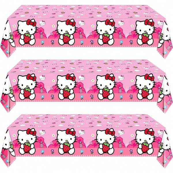 Sanrio Hello Kitty Tablecloth Happy Birthday Decorations Cartoon Kawaii Table Cloth Kuromii Cat Favors Party Supplies