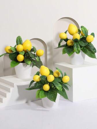 1/3 piezas Árbol de limón artificial en maceta, maceta de plástico PP, material PE, verde/amarillo, regalo, decoración de sobremesa, decoración del hogar, ornamento de jardín, adecuado para decoración de dormitorio escolar u oficina, fiestas al aire libre, ocasiones festivas, celebraciones de cumpleaños, entrada