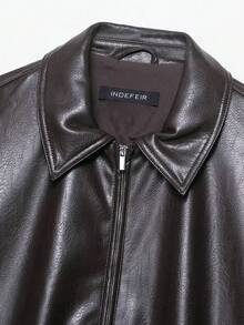 HH Damen Herbst Kunstleder braune Bomberjacke mit Kragen, Saum Raffungen, Reißverschluss Jacke für die Straße